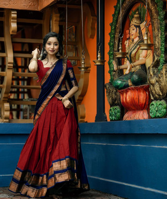 manmohitsaree Solid Semi Stitched Lehenga Choli(Red)