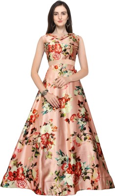 KAHIRAA WHOLETEX Digital Print Semi Stitched Lehenga & Crop Top(Multicolor)