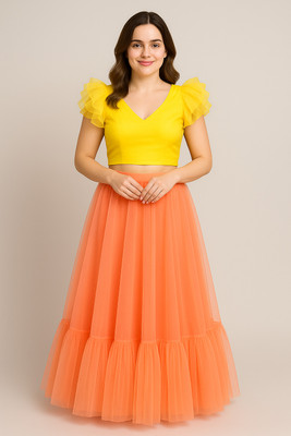 lazyandcrazy shop Self Design Semi Stitched Lehenga Choli(Yellow, Orange)