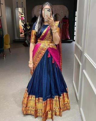 GRANTH MANIAFAB Self Design Semi Stitched Lehenga Choli(Blue)
