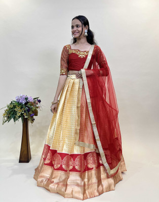 MR Y Self Design Semi Stitched Lehenga Choli(Red)