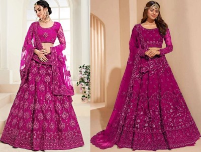 Udbhav Export Embroidered Semi Stitched Lehenga Choli(Pink, Pink)