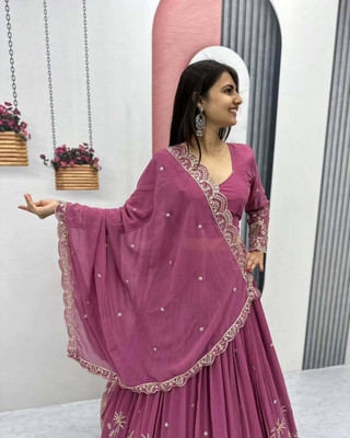 MITRABIZ Self Design Semi Stitched Lehenga Choli(Pink)