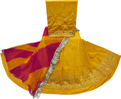 MANTUSHTI Embroidered Semi Stitched Rajasthani Poshak(Gold)