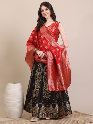 Harshiv Textile Self Design Semi Stitched Lehenga Choli(Black)