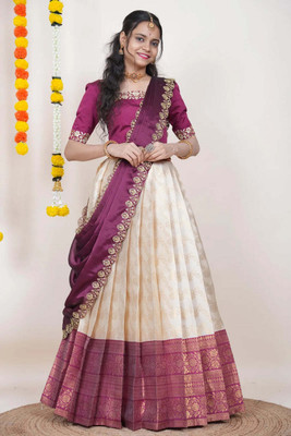 VADTALWALA Solid Semi Stitched Lehenga Choli(Purple, White)