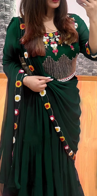 Anjani Textile Embellished Semi Stitched Lehenga & Crop Top(Green)