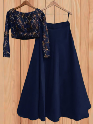 Rise On Fab Self Design Semi Stitched Lehenga Choli(Blue)