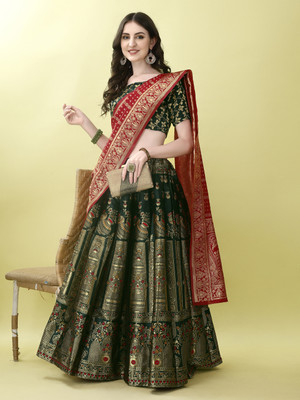 SWAMI STUDIO Self Design Semi Stitched Lehenga Choli(Dark Green)