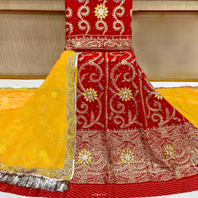 SANSKAR TEXTILE Embroidered Semi Stitched Rajputi Poshak(Red, Yellow)