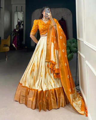 AAYUSHYAM ENTERPRISE Printed Semi Stitched Lehenga Choli(Yellow)