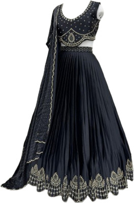 KAPANKU Embellished Semi Stitched Lehenga Choli(Black)