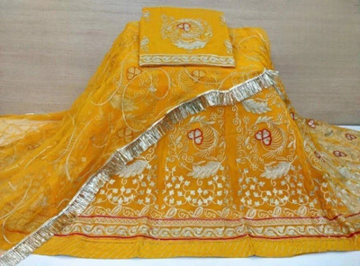 Bhawani Collection Embroidered Semi Stitched Rajasthani Poshak(Yellow)