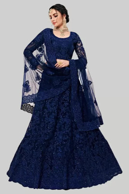AADITASYA Embroidered Semi Stitched Lehenga Choli(Dark Blue)