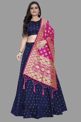 JANVI CREATION Solid, Embellished, Self Design Semi Stitched Lehenga Choli(Blue)