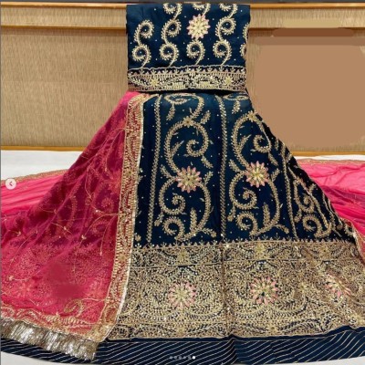 balaji textiles Embroidered, Embellished, Self Design Semi Stitched Rajasthani Poshak(Pink, Dark Blue)