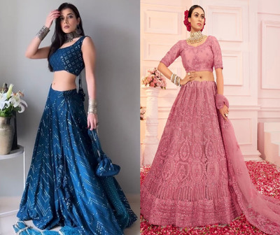 Reelove Factory Embroidered Semi Stitched Lehenga Choli(Blue, Pink)