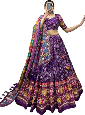 AAYUSHYAM ENTERPRISE Floral Print, Self Design Semi Stitched Lehenga Choli(Purple)