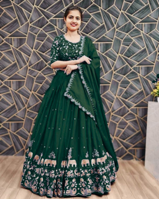 PEDR TRENDS Embroidered Semi Stitched Lehenga Choli(Green)