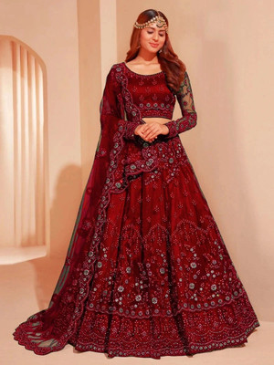 Udbhav Export Embroidered Semi Stitched Lehenga Choli(Red)