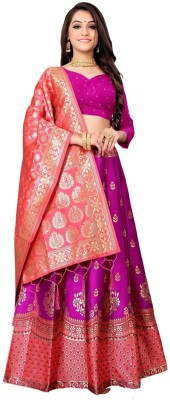 SWAMI STUDIO Self Design Semi Stitched Lehenga Choli(Purple, Red)