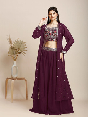 Madhuram Textiles Embellished Stitched Lehenga Choli(Maroon)
