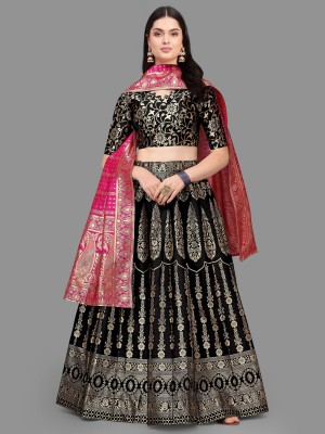 Kedar Fab Self Design Semi Stitched Lehenga Choli(Black)