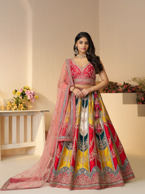 odette Embroidered Semi Stitched Lehenga Choli(Multicolor)