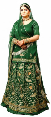 SHRIHARI BUSINESS Embroidered Semi Stitched Rajputi Poshak(Dark Green)