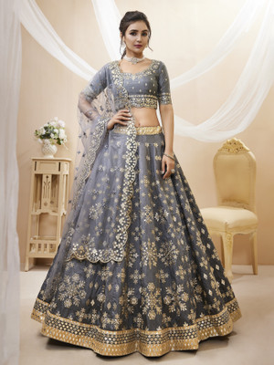 DIVINE INTERNATIONAL TRADING CO Embroidered Semi Stitched Lehenga Choli(Grey)