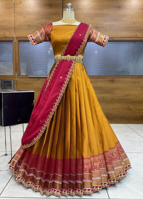 Sonu Creation Self Design Semi Stitched Lehenga Choli(Yellow)