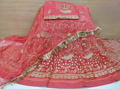 Bhawani Collection Embroidered Semi Stitched Rajasthani Poshak(Pink)