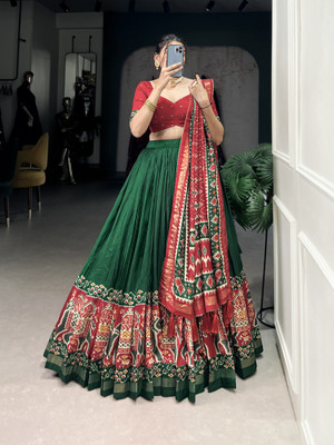 Julee Printed Semi Stitched Lehenga Choli(Green)