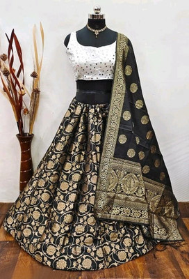 Rudraa Printed Semi Stitched Lehenga Choli(Black)