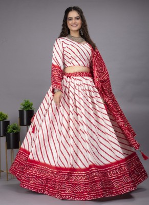 VEEDHRUMI Printed Semi Stitched Lehenga Choli(Red, White)