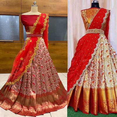 MR Y Self Design Semi Stitched Lehenga Choli(Red)