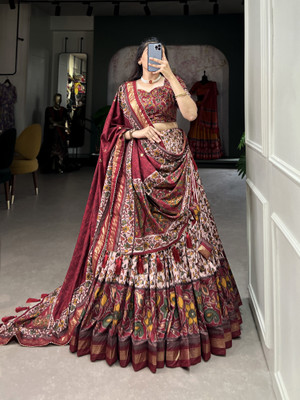 zorvi Printed Semi Stitched Lehenga Choli(Maroon)