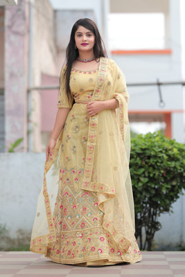 VD-TNG Embroidered Semi Stitched Lehenga Choli(Yellow)
