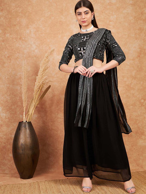 Sangria Embroidered Stitched Lehenga Choli(Black)