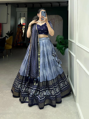 RADHVI BIZ Floral Print Semi Stitched Lehenga Choli(Blue)