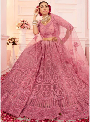 AARAVDESIGNER Embroidered Semi Stitched Lehenga Choli(Pink)
