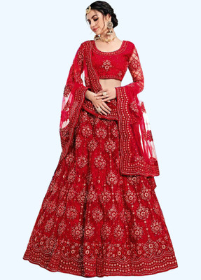 D.G.ITALIYA TRENDZ Embroidered Semi Stitched Lehenga Choli(Red)