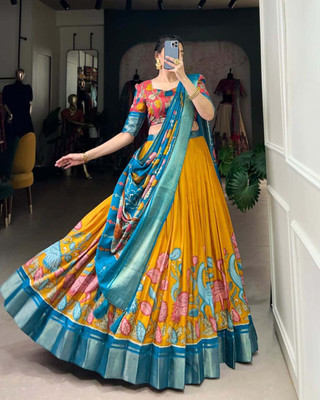 BLANKLOOK Printed Semi Stitched Lehenga Choli(Yellow)