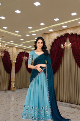 viraasat Embroidered Semi Stitched Lehenga Choli(Light Blue)