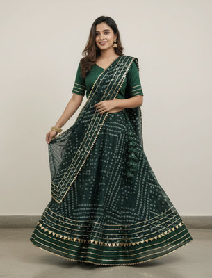Archari enterprises Polka Print Semi Stitched Lehenga Choli(Dark Green)