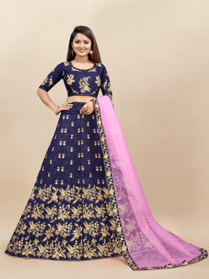 Apnisha Embroidered Semi Stitched Lehenga Choli(Red)