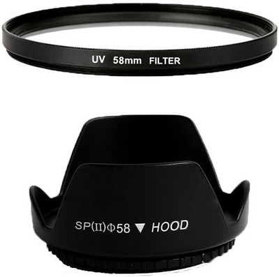 MILLETS 58MM Tulip Flower Lens Hood with 58MM Saftey UV Lens Filter for  Lens Hood(58 mm, Black)