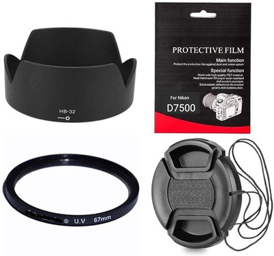 SUPERNIC Combo for Nikon D7500 (HB-32 Lens Hood + 67mm UV Filter + Lens Cap and Tempered)  Lens Hood(67 mm, Black)