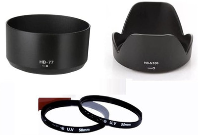 SUPERNIC Combo for af-p 18-55mm & 70-300mm Lens, Hood HB 106, HB 77 Filter 58MM & 55MM  Lens Hood(55 mm, Black)
