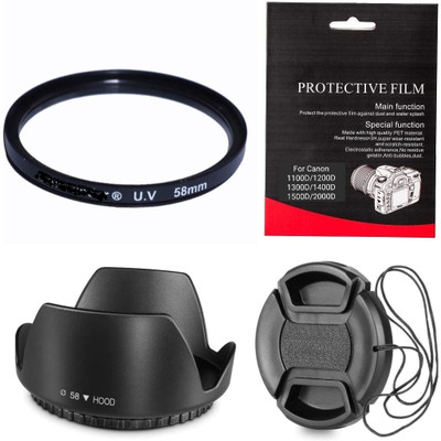 SUPERNIC Combo (Tempered + 58mm Hood + Cap and UV Filter) for EOS  Lens Hood(58 mm, Black)